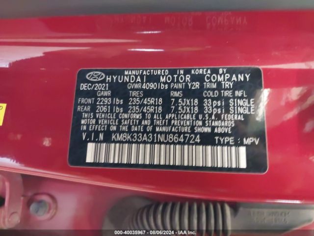 Photo 8 VIN: KM8K33A31NU864724 - HYUNDAI KONA 