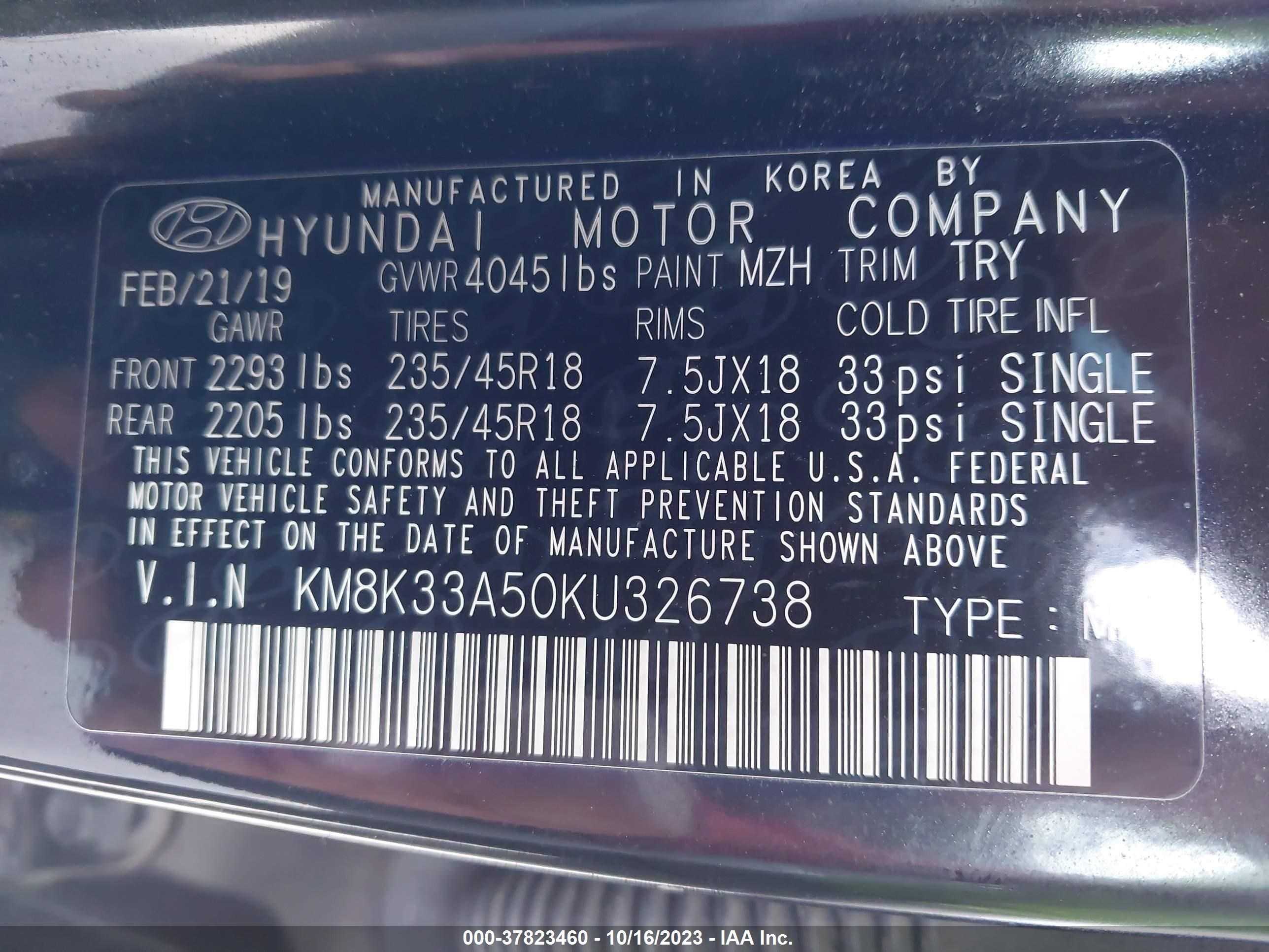 Photo 8 VIN: KM8K33A50KU326738 - HYUNDAI KONA 