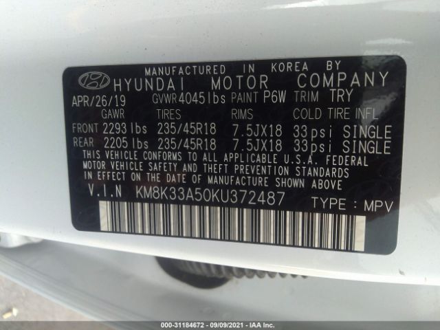 Photo 8 VIN: KM8K33A50KU372487 - HYUNDAI KONA 