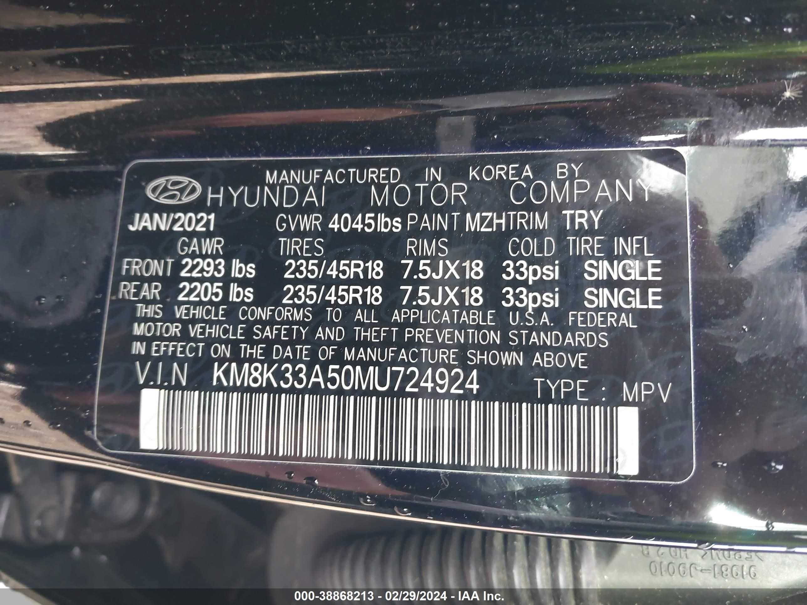 Photo 8 VIN: KM8K33A50MU724924 - HYUNDAI KONA 