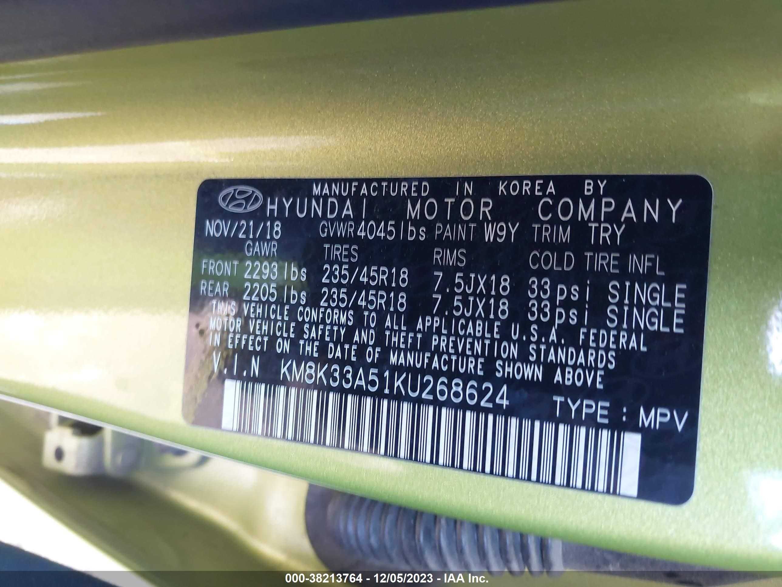 Photo 8 VIN: KM8K33A51KU268624 - HYUNDAI KONA 