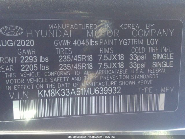 Photo 8 VIN: KM8K33A51MU639932 - HYUNDAI KONA 