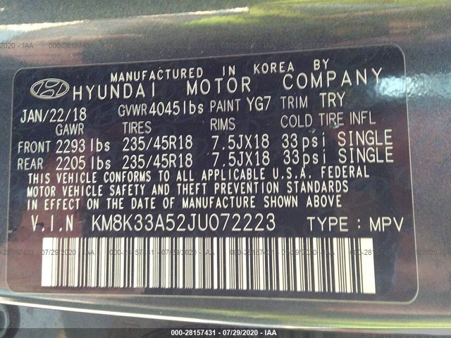 Photo 8 VIN: KM8K33A52JU072223 - HYUNDAI KONA 