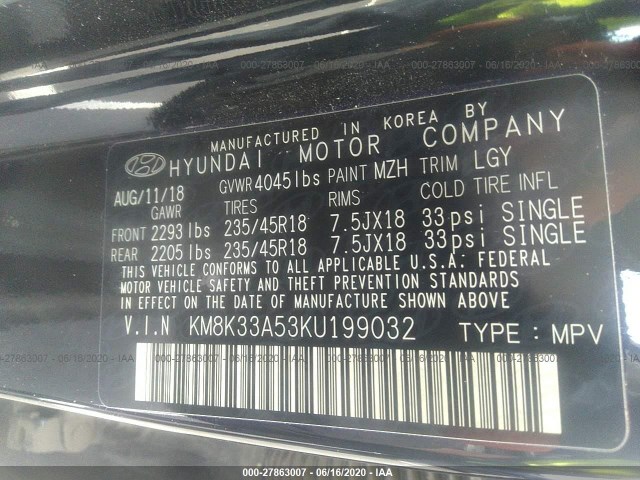 Photo 8 VIN: KM8K33A53KU199032 - HYUNDAI KONA 