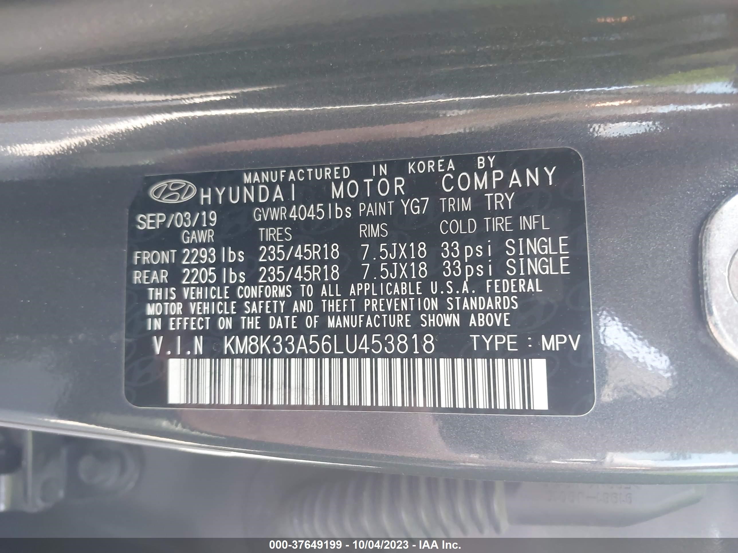 Photo 8 VIN: KM8K33A56LU453818 - HYUNDAI KONA 