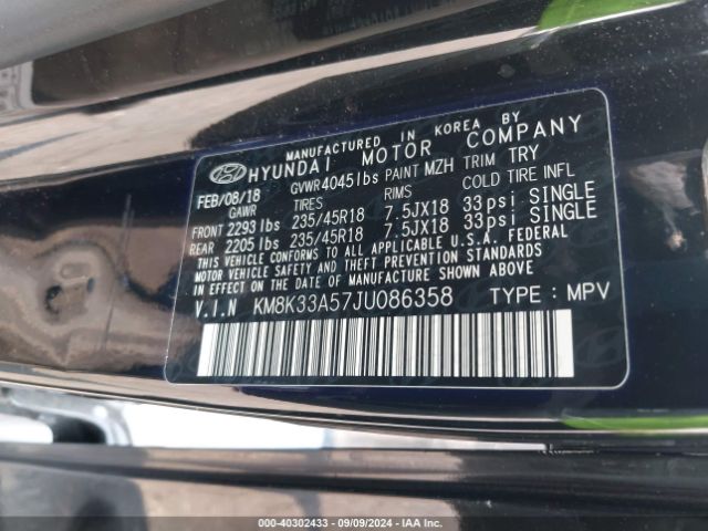 Photo 8 VIN: KM8K33A57JU086358 - HYUNDAI KONA 