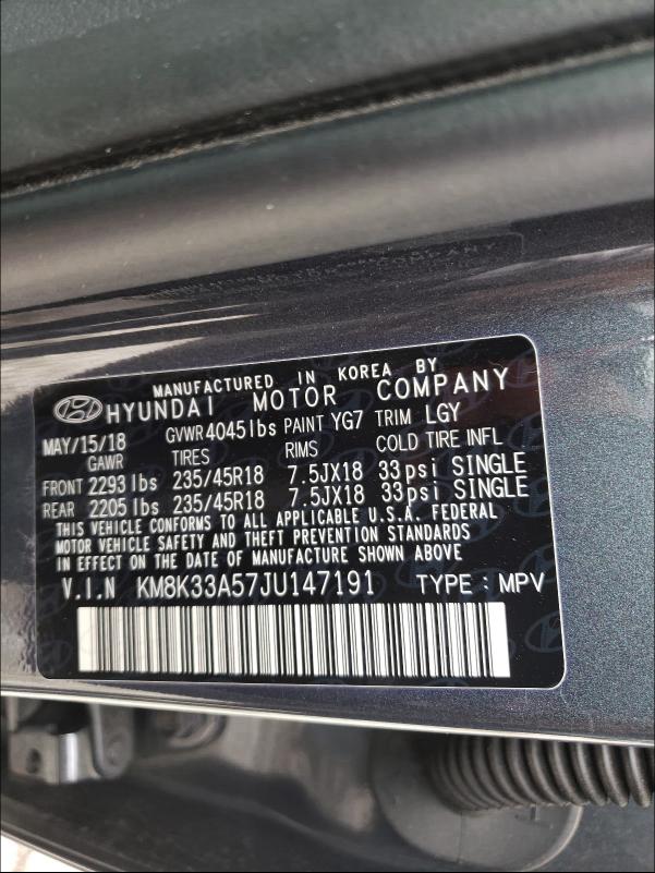 Photo 9 VIN: KM8K33A57JU147191 - HYUNDAI KONA LIMIT 