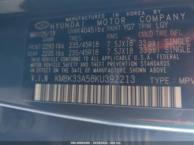 Photo 8 VIN: KM8K33A58KU392213 - HYUNDAI KONA 