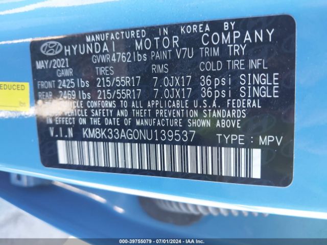 Photo 8 VIN: KM8K33AG0NU139537 - HYUNDAI KONA ELECTRIC 