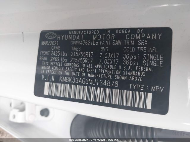 Photo 8 VIN: KM8K33AG3MU134878 - HYUNDAI KONA ELECTRIC 