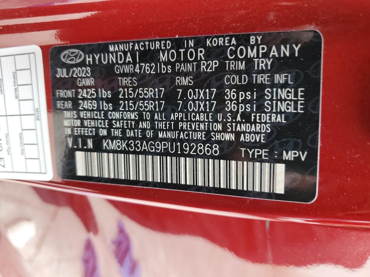 Photo 12 VIN: KM8K33AG9PU192868 - HYUNDAI KONA 