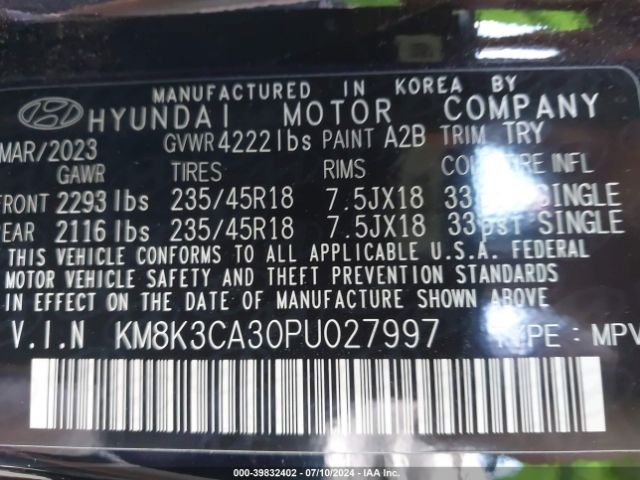 Photo 8 VIN: KM8K3CA30PU027997 - HYUNDAI KONA 