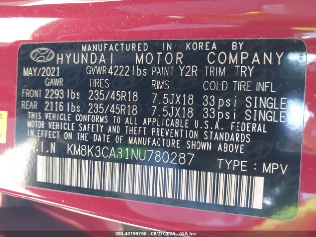 Photo 8 VIN: KM8K3CA31NU780287 - HYUNDAI KONA 