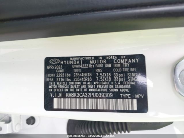 Photo 8 VIN: KM8K3CA32PU039309 - HYUNDAI KONA 