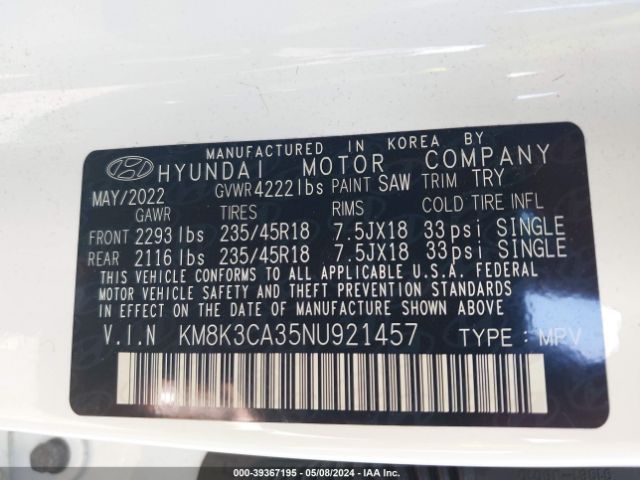 Photo 8 VIN: KM8K3CA35NU921457 - HYUNDAI KONA 