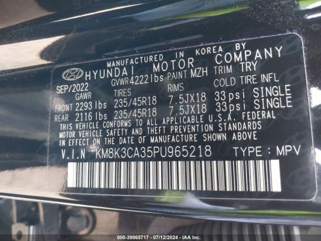 Photo 8 VIN: KM8K3CA35PU965218 - HYUNDAI KONA 