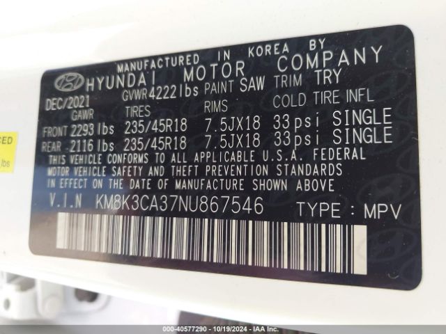 Photo 8 VIN: KM8K3CA37NU867546 - HYUNDAI KONA 