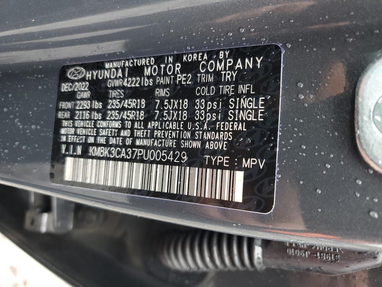 Photo 12 VIN: KM8K3CA37PU005429 - HYUNDAI KONA 