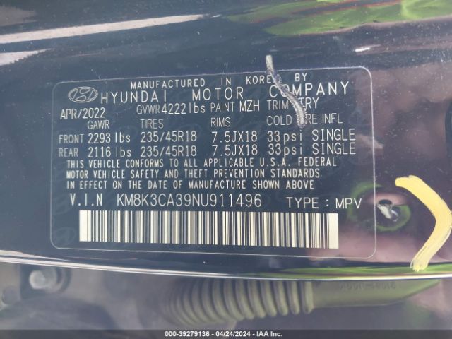 Photo 8 VIN: KM8K3CA39NU911496 - HYUNDAI KONA 