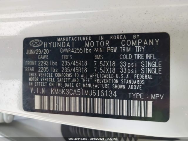 Photo 8 VIN: KM8K3CA51MU616134 - HYUNDAI KONA 