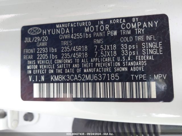 Photo 8 VIN: KM8K3CA52MU637185 - HYUNDAI KONA 