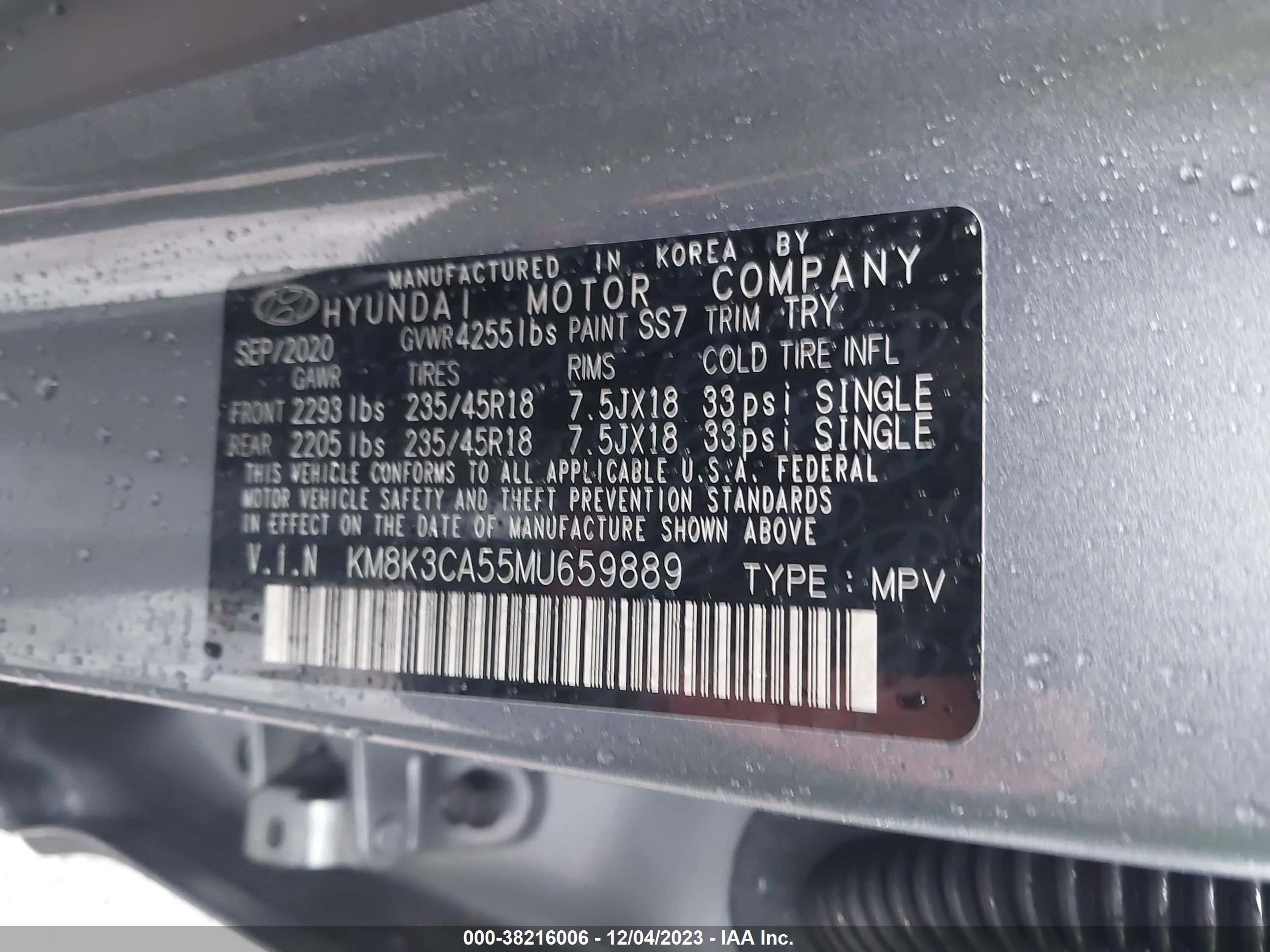 Photo 8 VIN: KM8K3CA55MU659889 - HYUNDAI KONA 