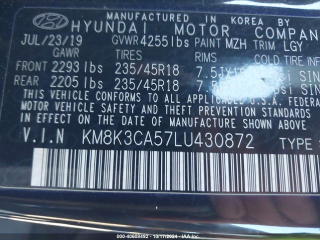 Photo 8 VIN: KM8K3CA57LU430872 - HYUNDAI KONA 