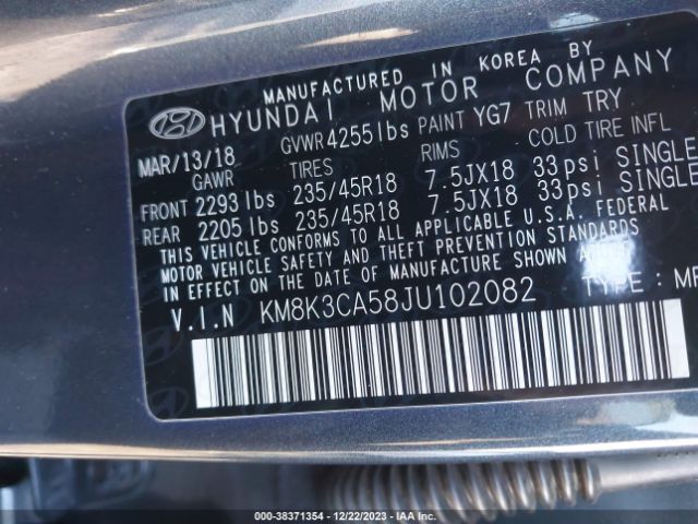 Photo 8 VIN: KM8K3CA58JU102082 - HYUNDAI KONA 