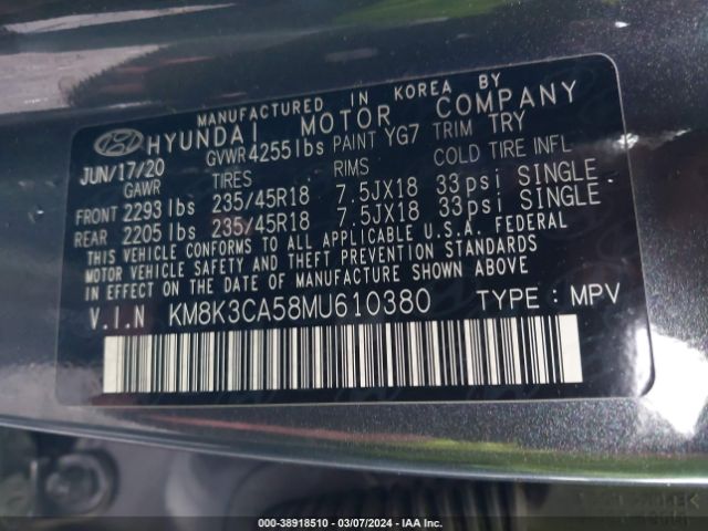 Photo 8 VIN: KM8K3CA58MU610380 - HYUNDAI KONA 