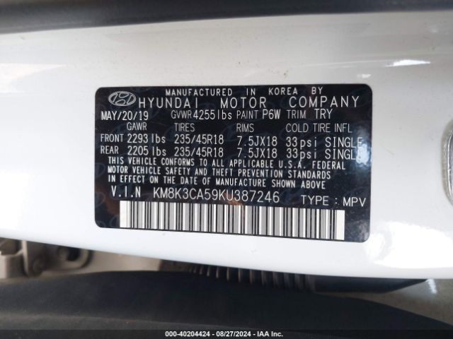 Photo 8 VIN: KM8K3CA59KU387246 - HYUNDAI KONA 