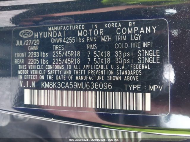 Photo 8 VIN: KM8K3CA59MU636096 - HYUNDAI KONA 