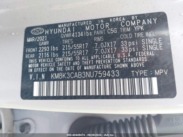 Photo 8 VIN: KM8K3CAB3NU759433 - HYUNDAI KONA 