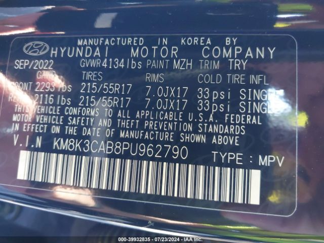 Photo 8 VIN: KM8K3CAB8PU962790 - HYUNDAI KONA 