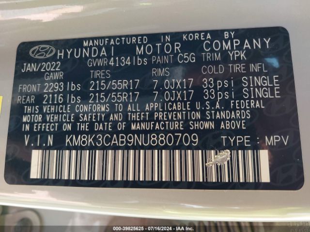 Photo 8 VIN: KM8K3CAB9NU880709 - HYUNDAI KONA 