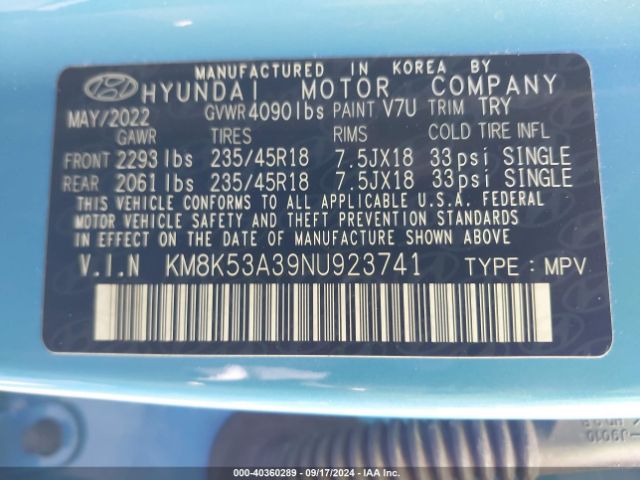 Photo 8 VIN: KM8K53A39NU923741 - HYUNDAI KONA 