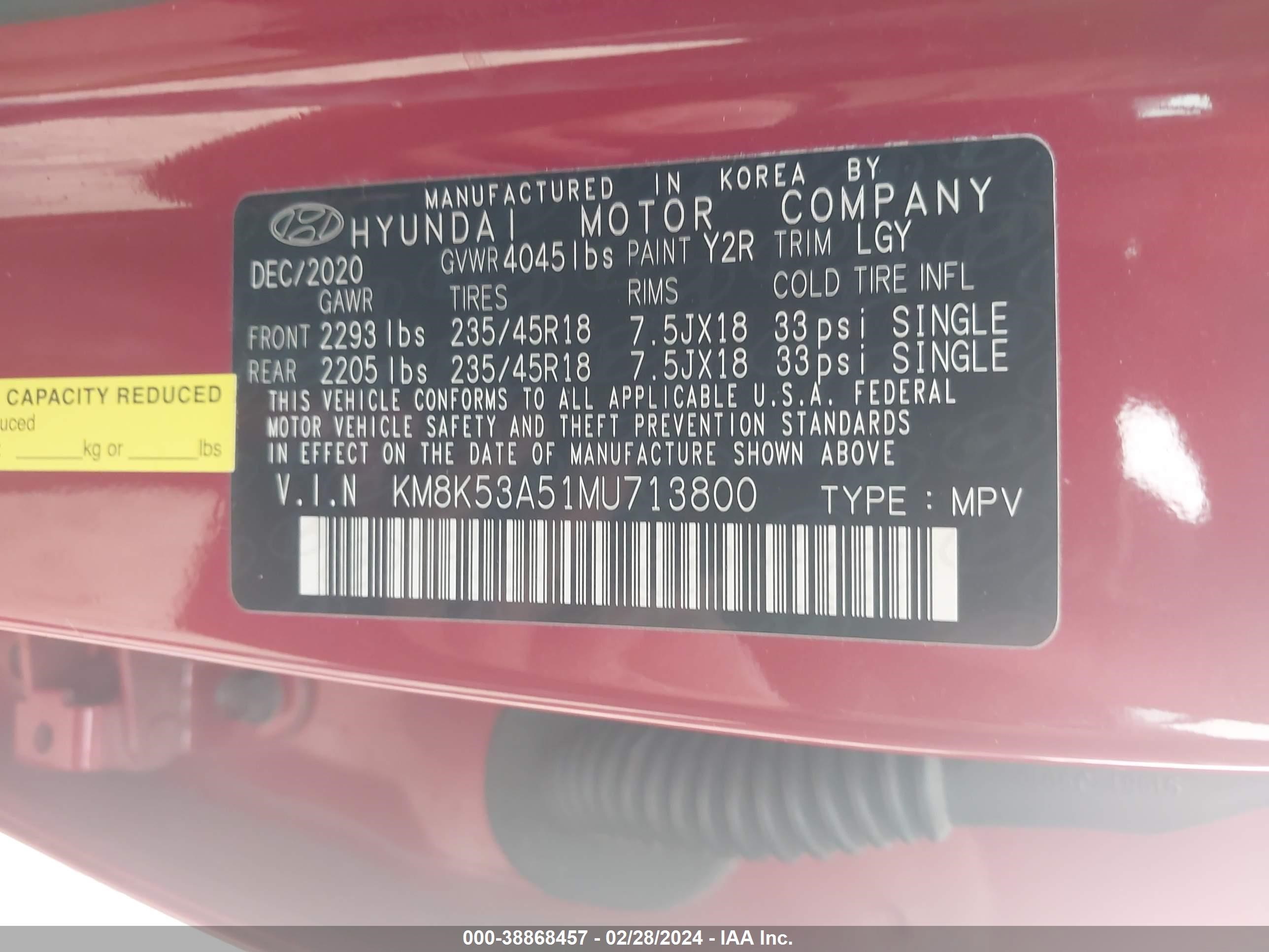 Photo 8 VIN: KM8K53A51MU713800 - HYUNDAI KONA 