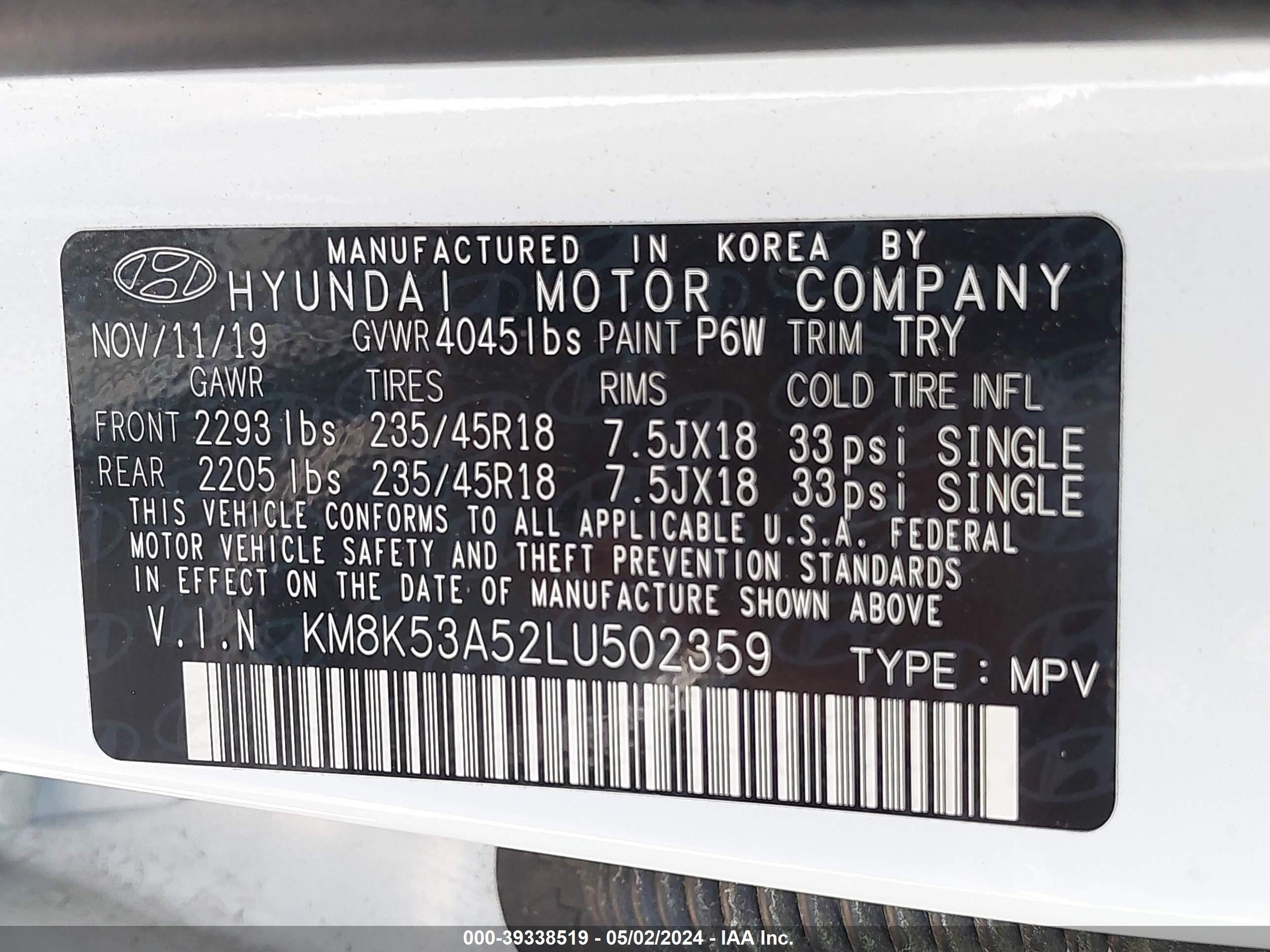 Photo 8 VIN: KM8K53A52LU502359 - HYUNDAI KONA 