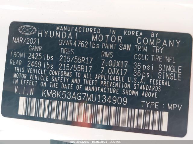 Photo 8 VIN: KM8K53AG7MU134909 - HYUNDAI KONA 