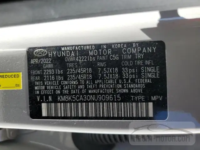 Photo 12 VIN: KM8K5CA30NU909615 - HYUNDAI KONA 