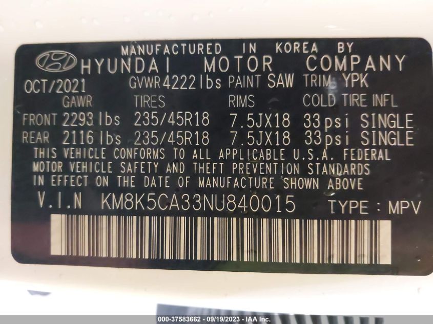 Photo 8 VIN: KM8K5CA33NU840015 - HYUNDAI KONA 