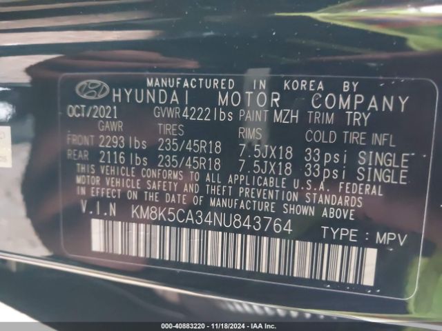 Photo 8 VIN: KM8K5CA34NU843764 - HYUNDAI KONA 