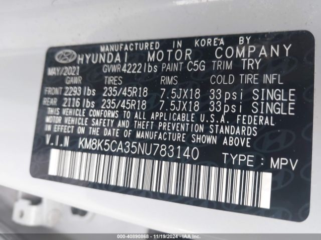 Photo 8 VIN: KM8K5CA35NU783140 - HYUNDAI KONA 