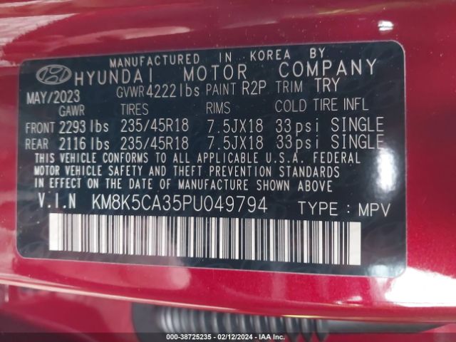 Photo 8 VIN: KM8K5CA35PU049794 - HYUNDAI KONA 