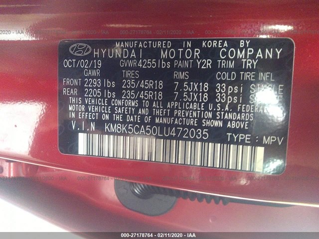 Photo 8 VIN: KM8K5CA50LU472035 - HYUNDAI KONA 