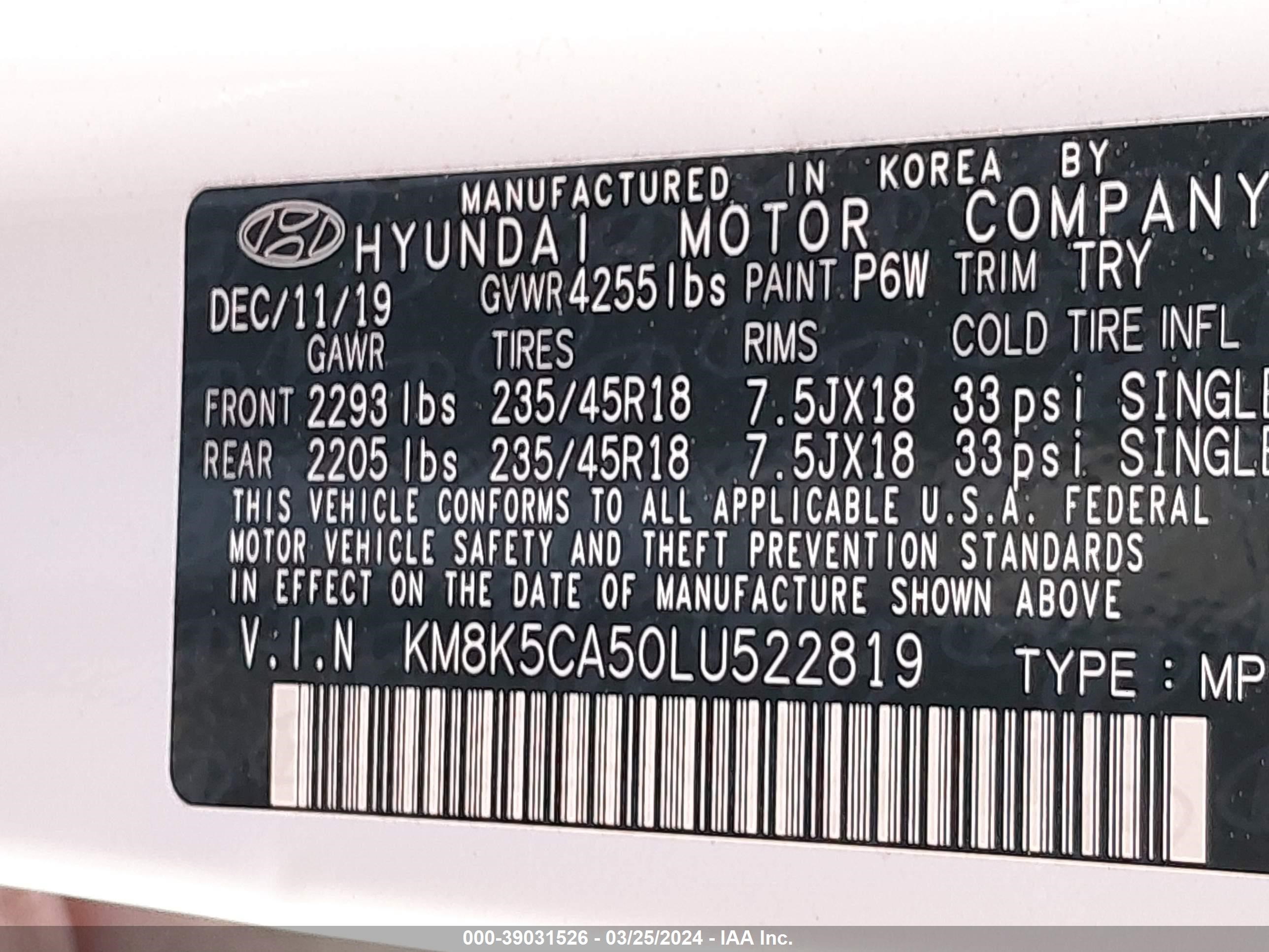 Photo 8 VIN: KM8K5CA50LU522819 - HYUNDAI KONA 