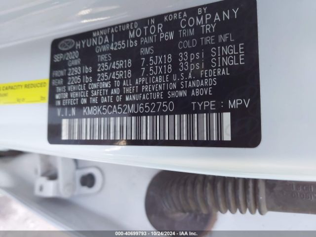 Photo 8 VIN: KM8K5CA52MU652750 - HYUNDAI KONA 