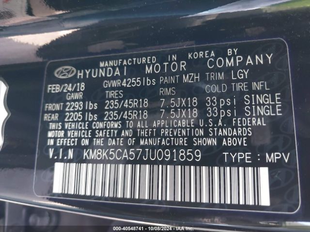 Photo 8 VIN: KM8K5CA57JU091859 - HYUNDAI KONA 