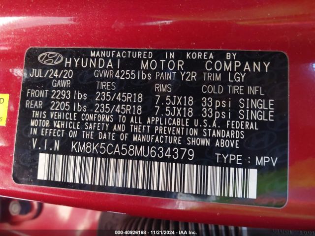 Photo 8 VIN: KM8K5CA58MU634379 - HYUNDAI KONA 