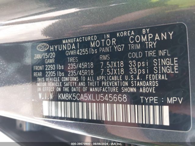 Photo 8 VIN: KM8K5CA5XLU545668 - HYUNDAI KONA 