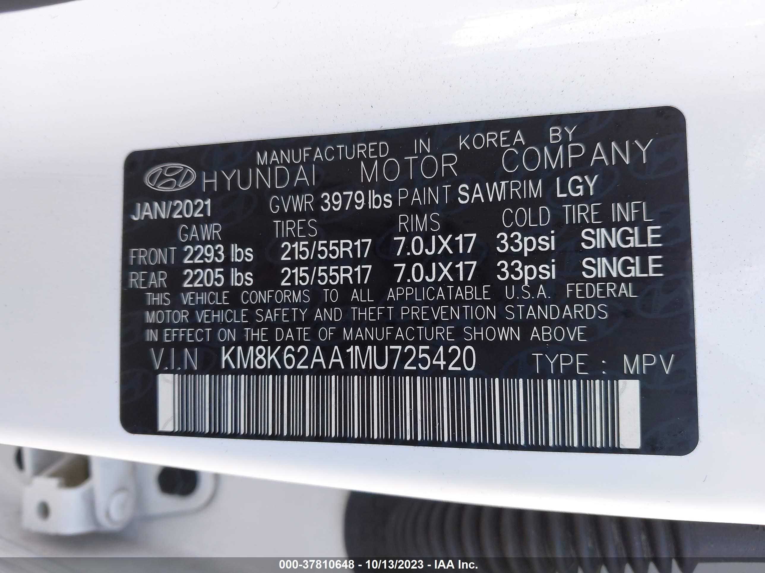 Photo 8 VIN: KM8K62AA1MU725420 - HYUNDAI KONA 